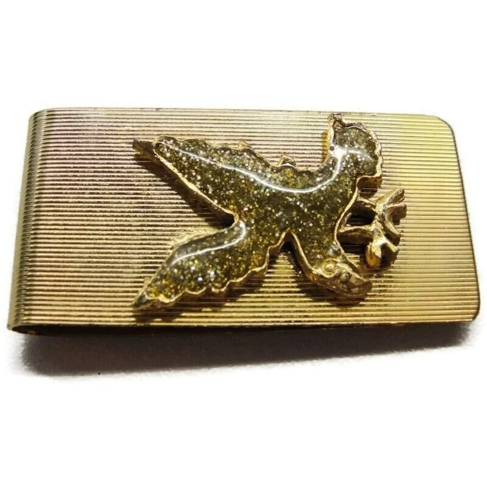Eagle Gold Tone Money Clip Glitter Stainless Steel Credit Card Cash Holder